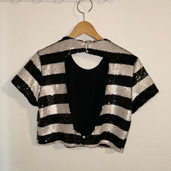 Women’s black and gray striped sequin crop top open back 4SI3NNA - Picture 3 of 5
